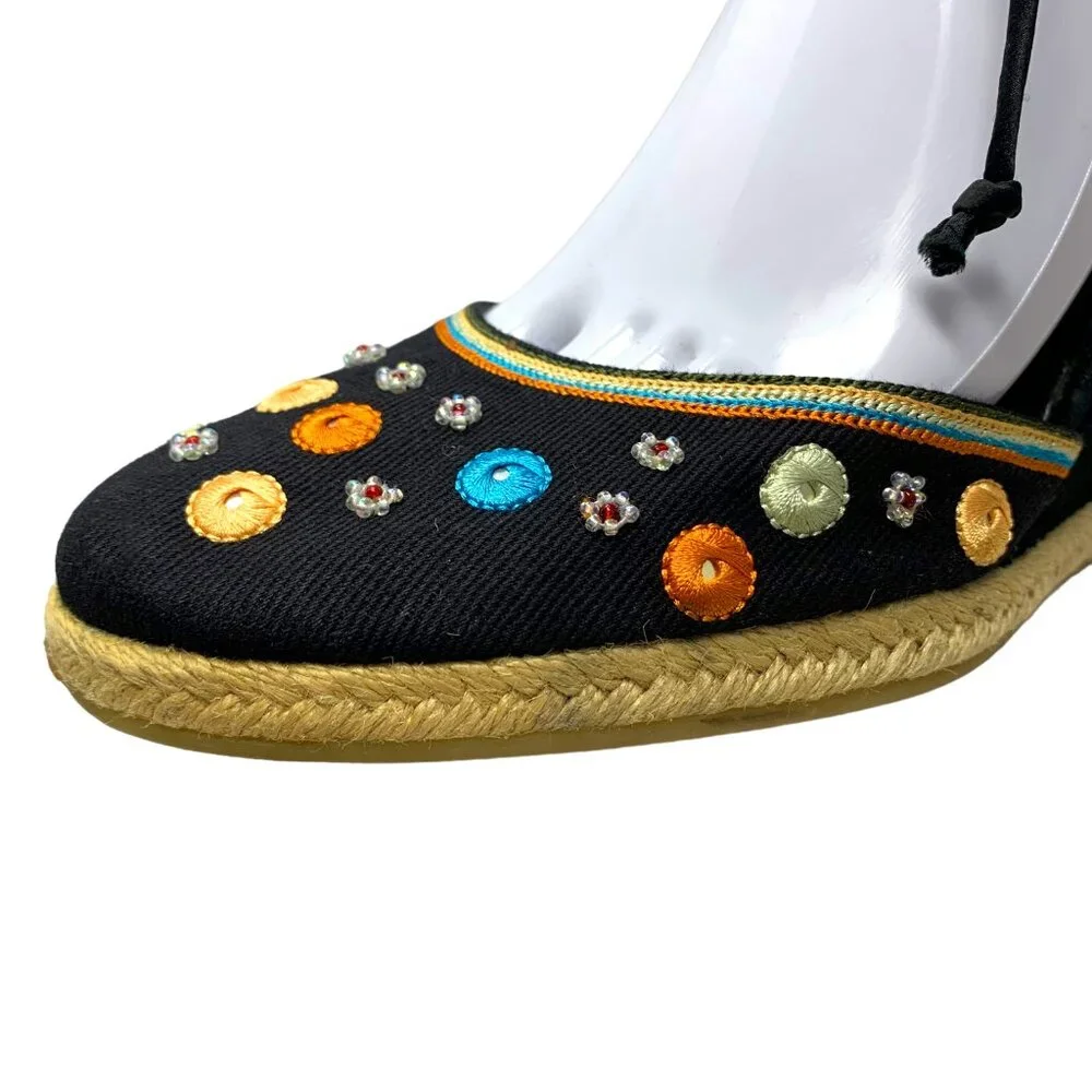 VIA SPIGA Grace Canvas Suede‎ Ankle Tie Espadrille Wedges **NWOB